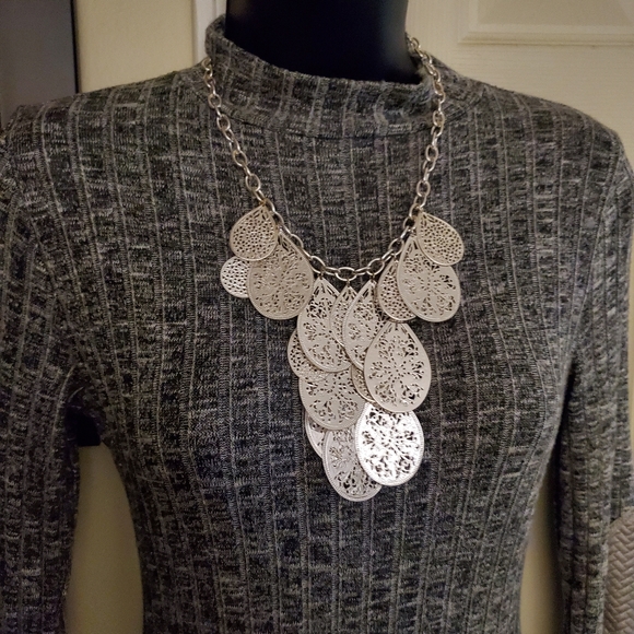 Ribbed Faux Leather Elbow Enhanced Bodycon Sweater Dress, Size Medium - Picture 6 of 6